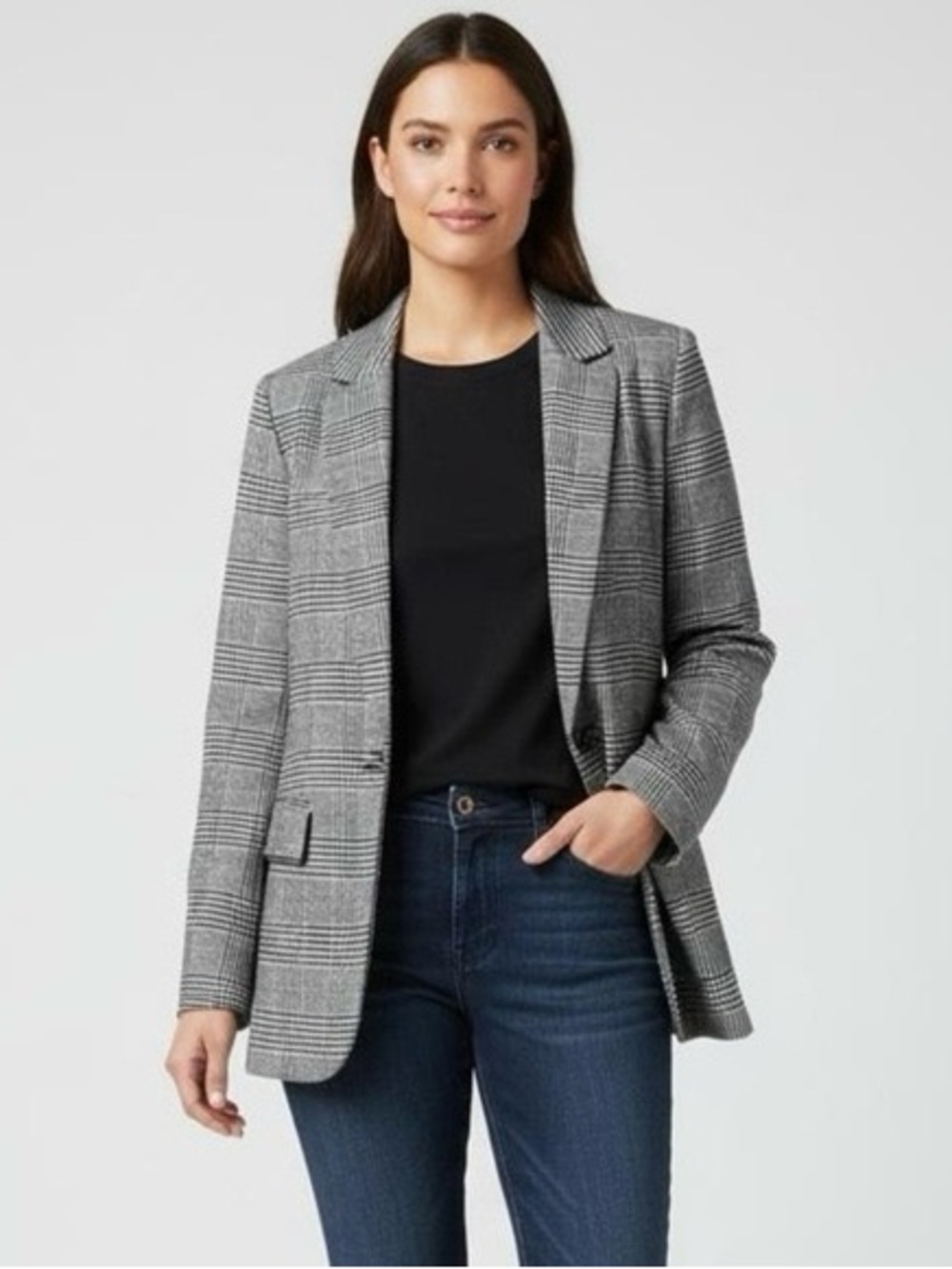 NWT Loft Glen Plaid Boyfriend Blazer Black 4 Work Office Business Chic